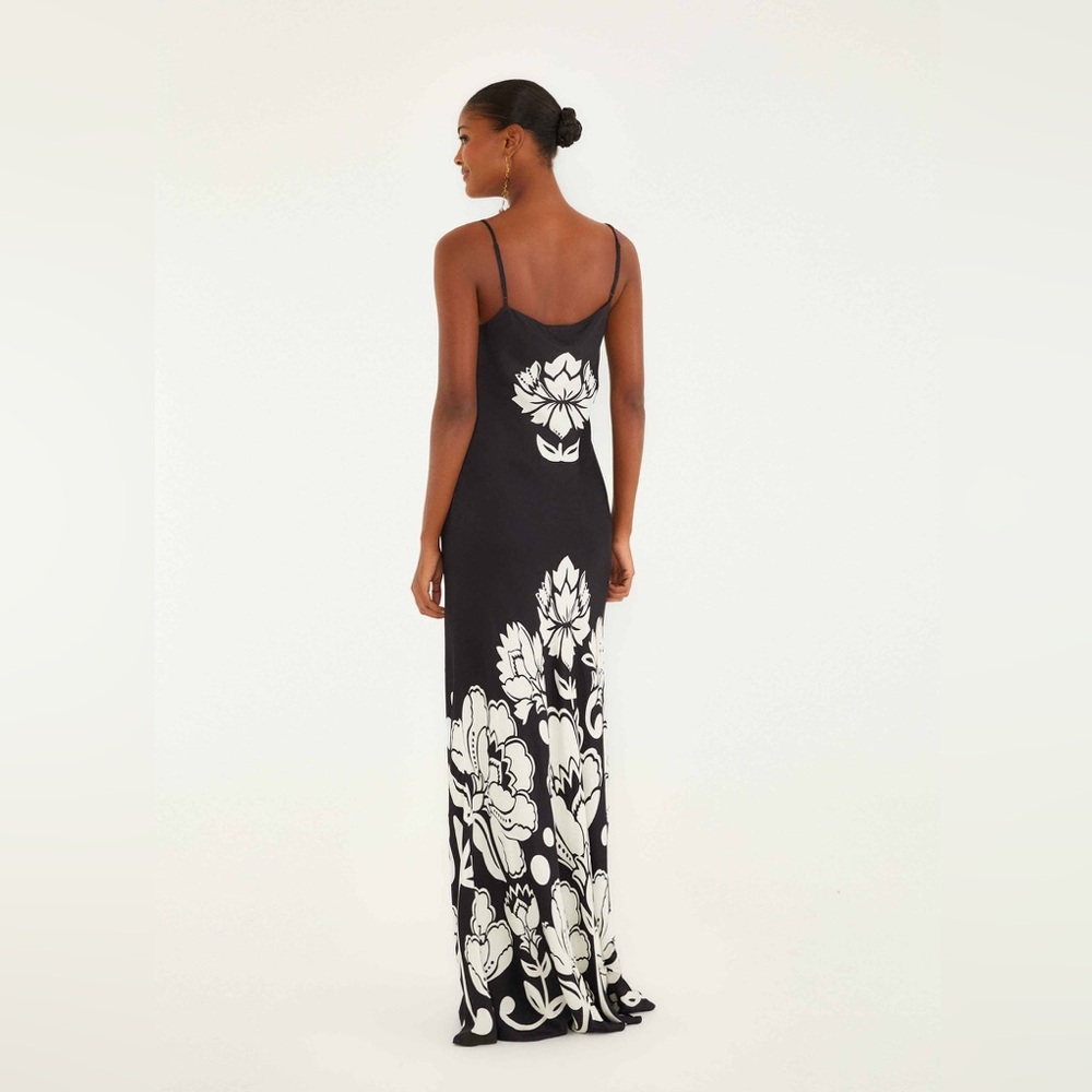 Farm Rio Black and White Floral Arabesque Silk Dress - Picture 2 of 5
